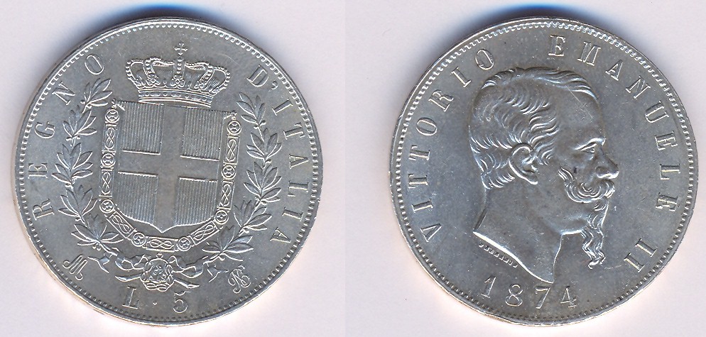 5 lire in argento zecca di Milano